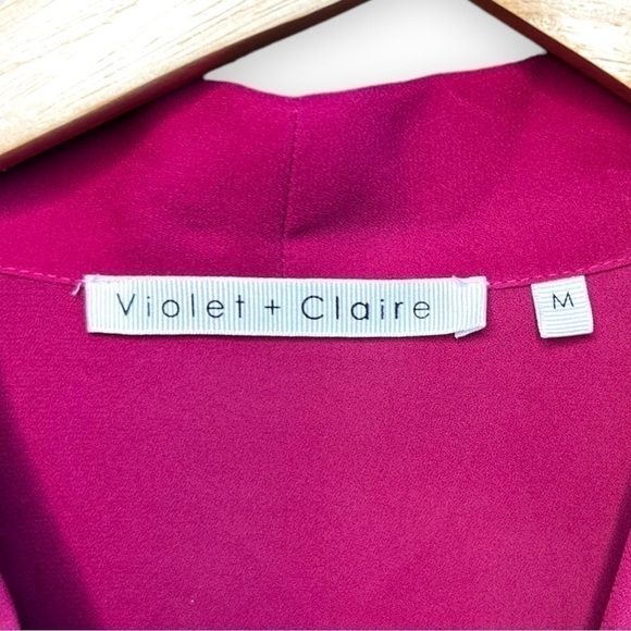 Violet and Claie Magenta Pleated Button Up V-Neck Blouse, Size Medium - Picture 4 of 5